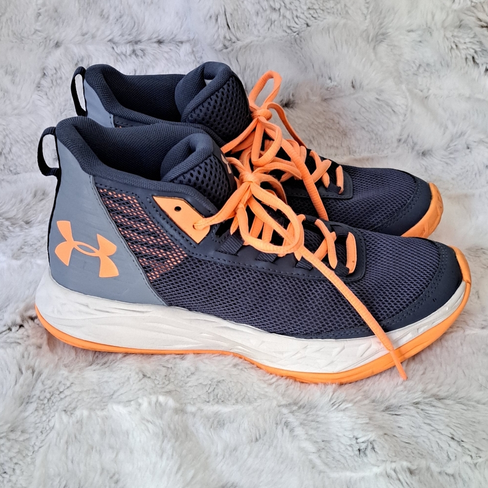 Under Armour youth blue orange athletic tennis shoes. Size 4.5.